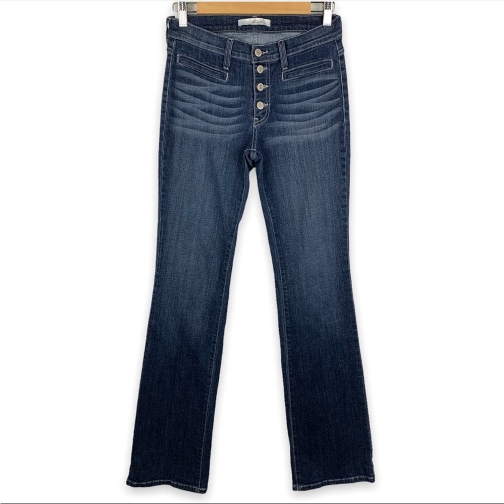 KANCAN Blue Jeans Button Fly Mid Rise Bootcut Stretch Denim Whiskered Size 2
